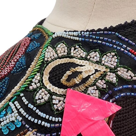 Vintage UMI Collections by Anne Crimmins Beaded Paisley Black Sweater Medium - Picture 8 of 11
